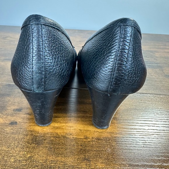 Tory Burch Natalya Pebbled Leather Wedge Heels Black Size‎ 7.5 - Picture 4 of 10